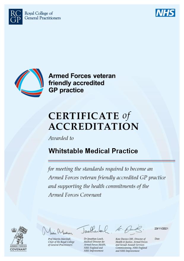 Accreditation Certificate Whitstable Medical Practice